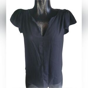 La Scala Black Short Flutter Sleeve Pullover Blouse M